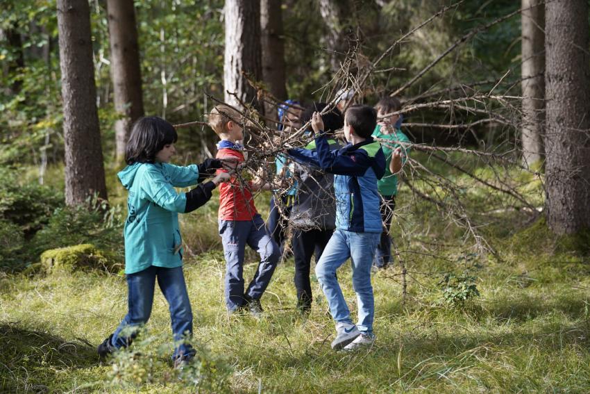 Kinder tragen einen großen Ast (Urheberin: Stephanie Bittner)